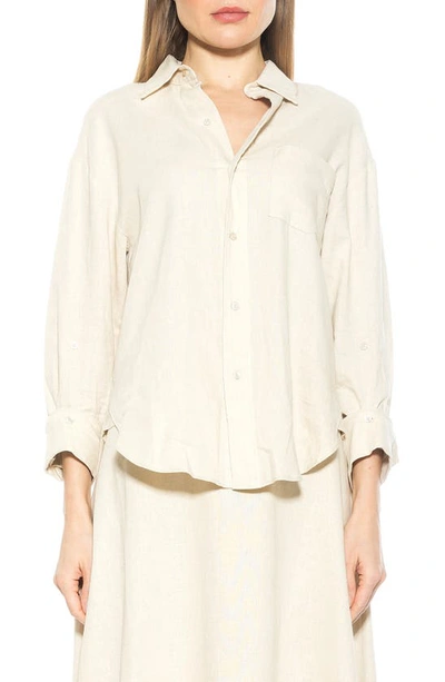 Alexia Admor Amber Oversize Long Sleeve Linen Button-up Shirt In Sand