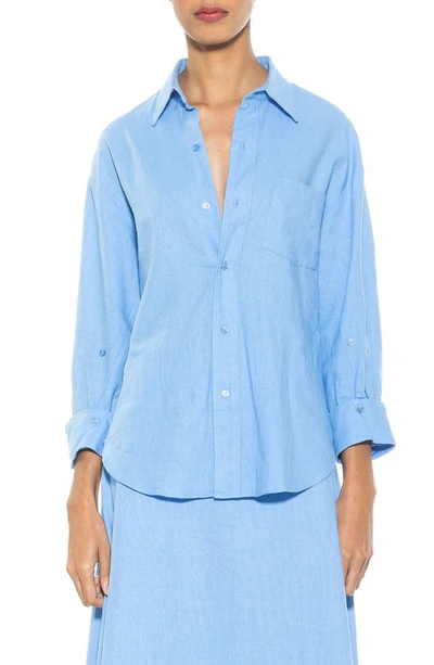 Alexia Admor Amber Oversize Long Sleeve Linen Button-up Shirt In Light Blue
