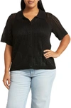 By Design Zena Openwork Button-up Shirt In Black