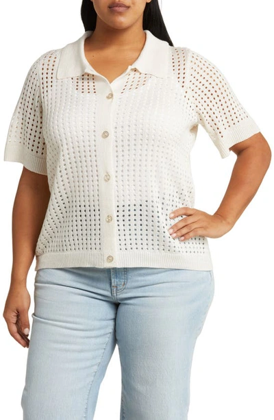 By Design Zena Openwork Button-up Shirt In Gardenia