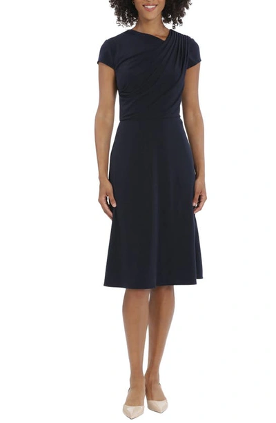 Maggy London Pleated Fit & Flare Dress In Moonlight Navy
