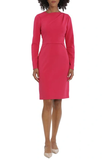 Maggy London Pleated Long Sleeve Shift Dress In Jazzy Pink