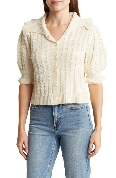 Cotton Emporium Collared Cable Knit Cardigan Sweater In Ivory