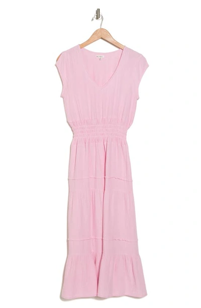 Maisie Gauze Smocked Midi Dress In Pink