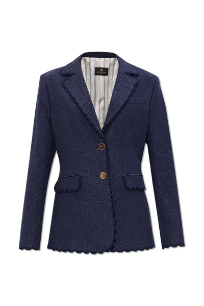 Etro Paisley-jacquard Single-breasted Blazer In Navy