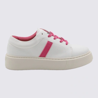 Ganni Shoking Pink Low Top Sneakers In White