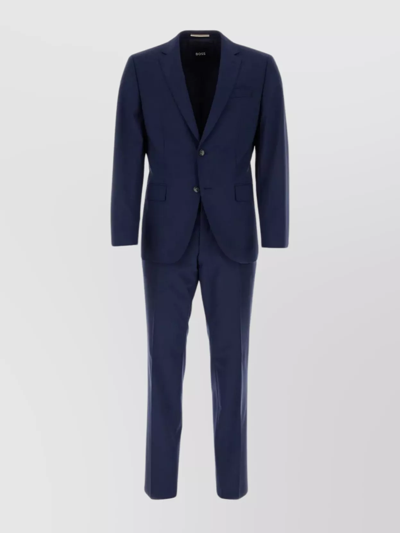 Hugo Boss Checked Wool Suit In Blue