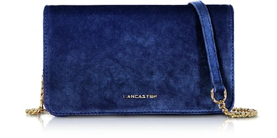 Lancaster Velvet Flap Clutch W/strap In Royal Blue