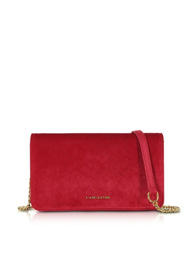 Lancaster Handbags Velvet Flap Clutch W/strap In Red