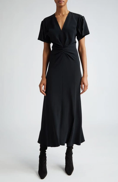 Victoria Beckham Ruched Waist Midi Dress In Black