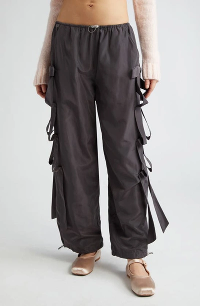 Sandy Liang Camille Bow Detail Track Pants In Charcoal