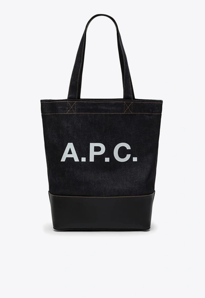 Apc Axelle Logo Print Denim Tote Bag In Blue
