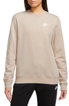 Nike Sportswear Club Fleece Crewneck Sweatshirt In Sanddrift/ White