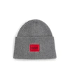 Hugo Wool-blend Beanie Hat With Red Logo Label In Light Grey