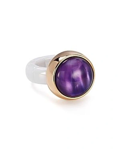 Roberto Demeglio Dama White Ceramic Stretch Ring In Purple/rose Gold