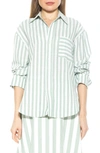 Alexia Admor Tammi Oversize Stripe Boyfriend Button-up Shirt In Green Stripe