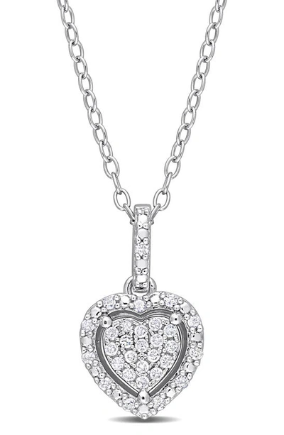 Delmar Diamond Halo Heart Pendant Necklace In Silver