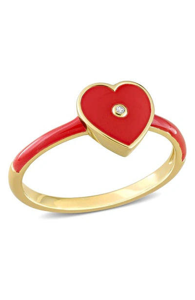 Delmar Gold Plated Created White Sapphire Enamel Ring In Red