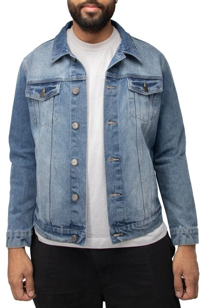 X-ray Skull Dollar Sign Patch Denim Jacket In Light Blue