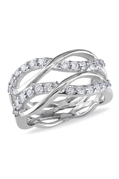 Delmar Sterling Silver Cz Tiered Crisscross Ring