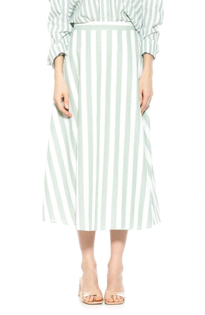 Alexia Admor Brilyn Stripe A-line Linen Skirt In Green Stripe