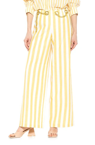Alexia Admor Cassie Stripe Grommet High Waist Wide Leg Pants In Yellow Stripe