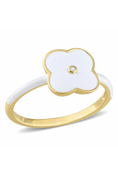 Delmar Gold Plated Created White Sapphire Enamel Ring