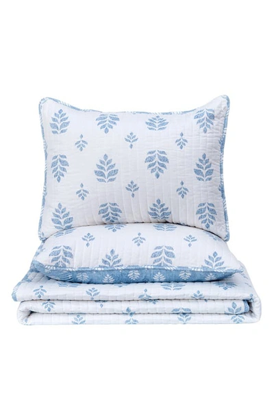 Woven & Weft French Floral Design Quilt & Sham Set In Blue