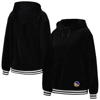 Lusso Black Golden State Warriors Nellie Oversized Velour Pullover Hoodie