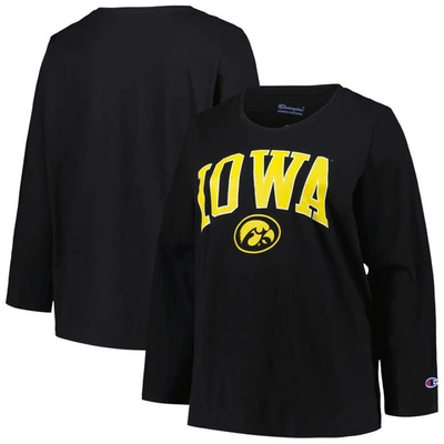 Profile Black Iowa Hawkeyes Plus Size Arch Over Logo Scoop Neck Long Sleeve T-shirt