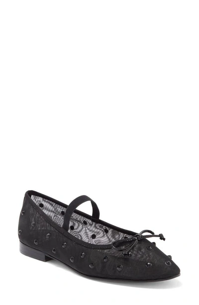 Jeffrey Campbell Releve Crystal Embellished Mary Jane Flat In Black Mesh Black