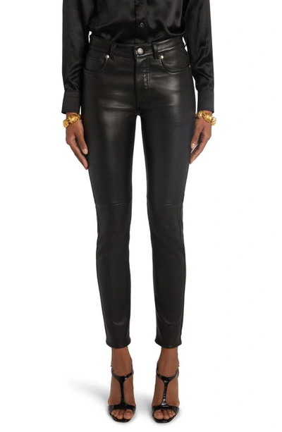 Tom Ford Lambskin Leather Skinny Ankle Trousers In Black
