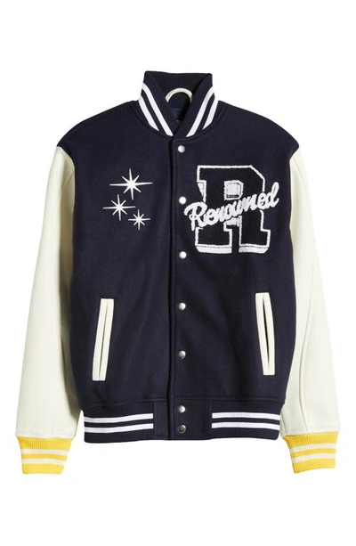 Renowned Embroidered Varsity Jacket In Creme