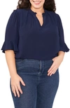 Cece Split Neck Blouse In Navy Blue Jay