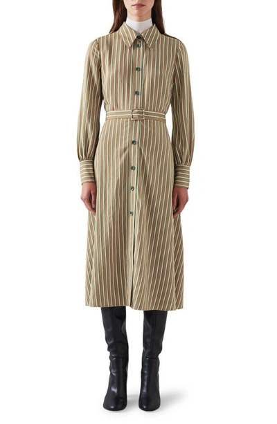 Lk Bennett Frances Stripe Long Sleeve Shirtdress In Gold Multi