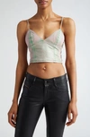Diesel Fulvy Glitter Denim Crop Top In Green/ Pink