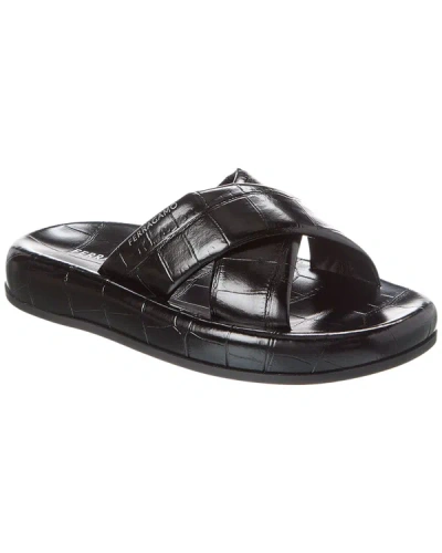 Ferragamo Woman Wedge Slide In Black/silver