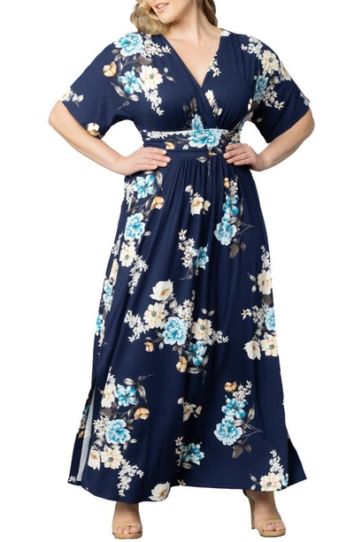 Kiyonna Vienna Maxi Dress In Navy Floral Print