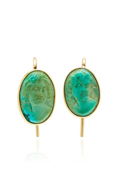 Vela One-of-a-kind Victorian Turquoise Cameo Earrings In Green