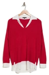 Adrianna Papell Twofer Sweater In Red/ Ivory