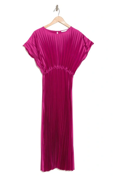 Lush Cap Sleeve Pleated Satin Midi Dress In Pink ModeSens