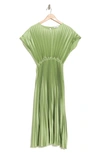 knee length dresses for ladies Forest Green Pleated Satin Smocked Bodice Midi Dress – PinkBlush main image 1