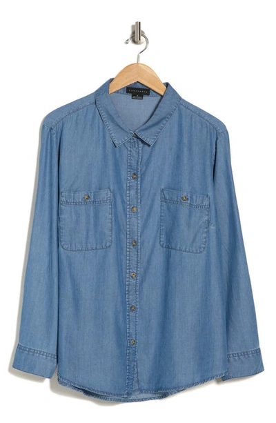 Sanctuary Long Sleeve Tencel® Lyocell Button-up Shirt In Medium Blue