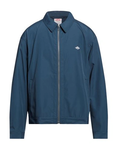 Danton France Man Jacket Slate Blue Size 38 Polyester, Cotton