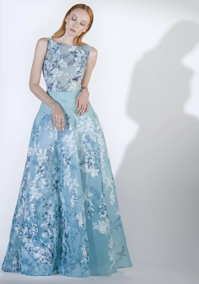 Saiid Kobeisy Sk By  Sleeveless Printed Floral Gown In Teal Green
