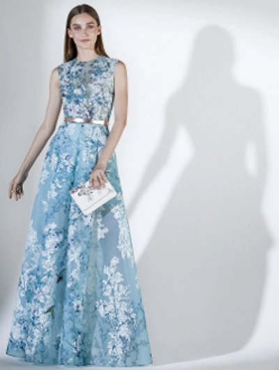 Saiid Kobeisy Sk By  Sleeveless Printed Floral Gown In Teal Green