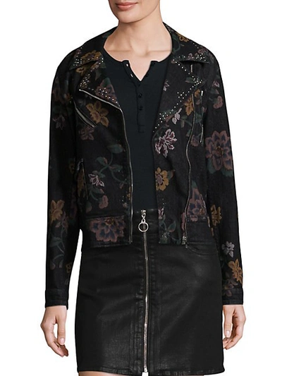 7 For All Mankind Floral-print Motorcycle Jacket In Noir Print