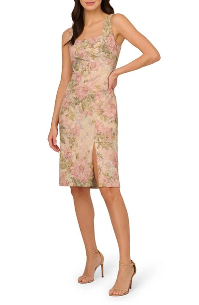 Adrianna Papell Floral Matelasse Sleeveless Dress In Rose Multi