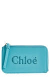 Chloé Sense Leather Zip Card Case In Aqua Sea 46k