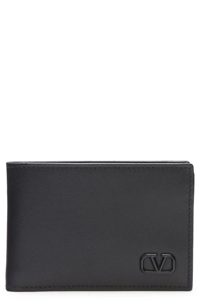 Valentino Garavani Vlogo Signature Leather Bifold Wallet In 0no - Nero